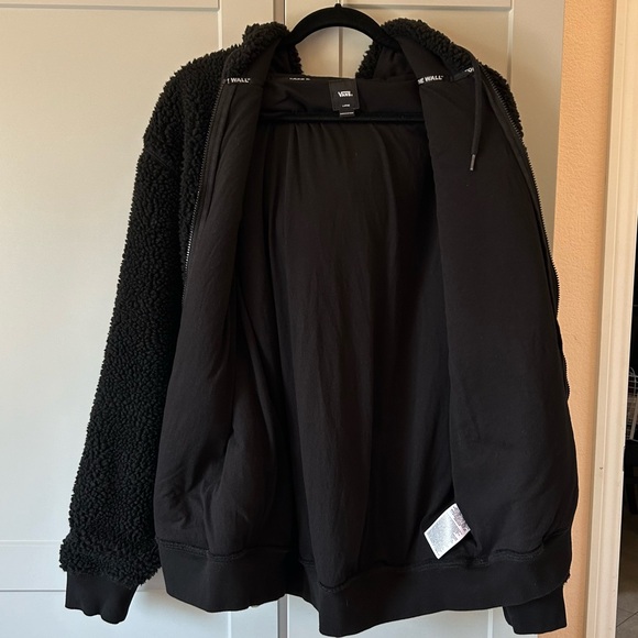 VANS Tailwater Black Sherpa Hoodie Mens Large Street Style Full Zip Front Pocket - Picture 3 of 7